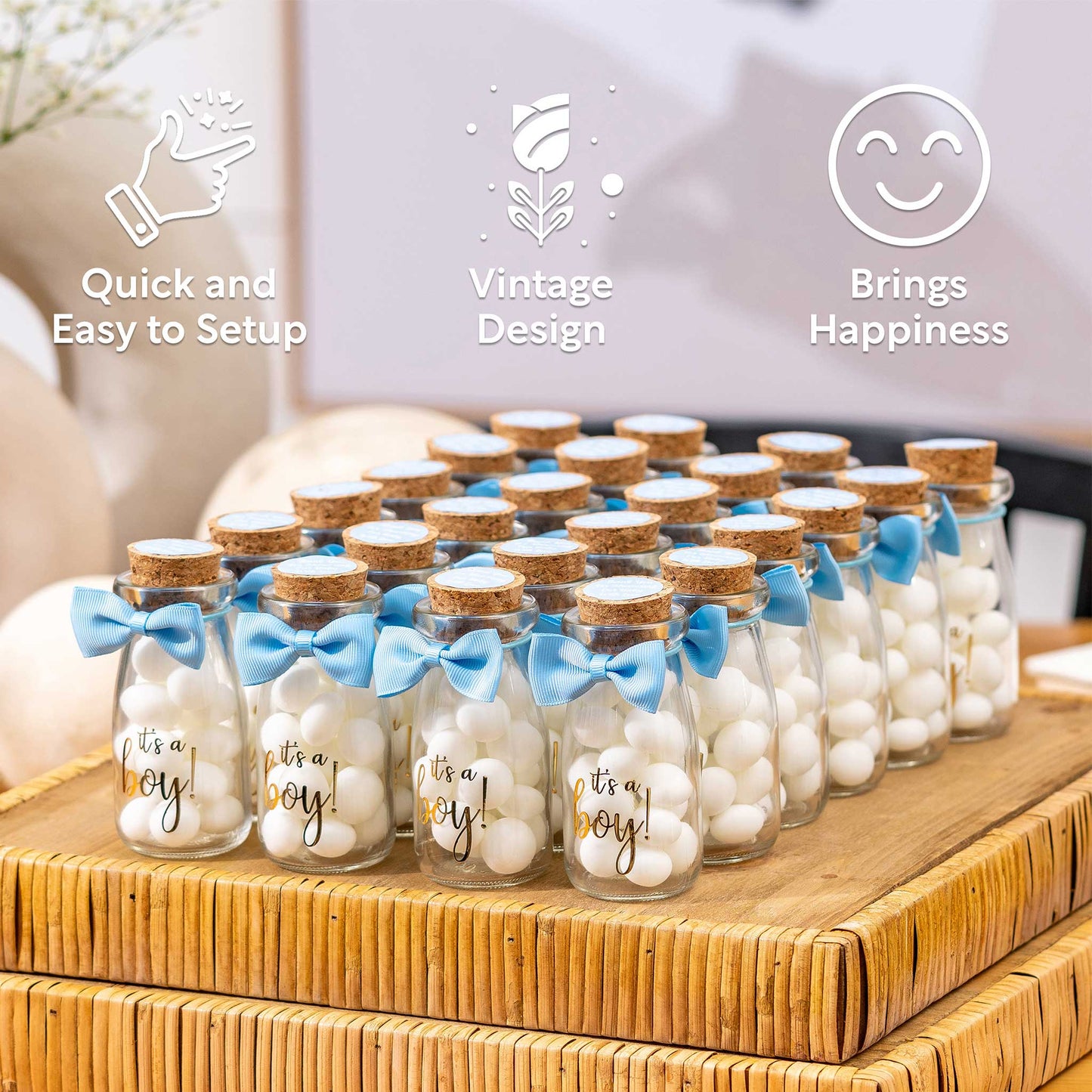 Vintage Milk Glass Bottles - Baby Shower Favors for Guests - 12 Bottles Per Box